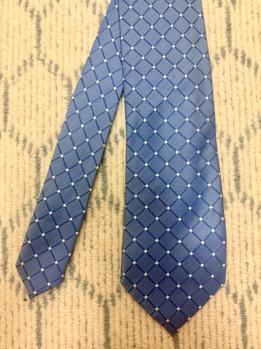 HENRY JACOBSON 100% Silk Handmade Blue Diamond Geometric Pattern Men’s Necktie - Picture 5 of 12